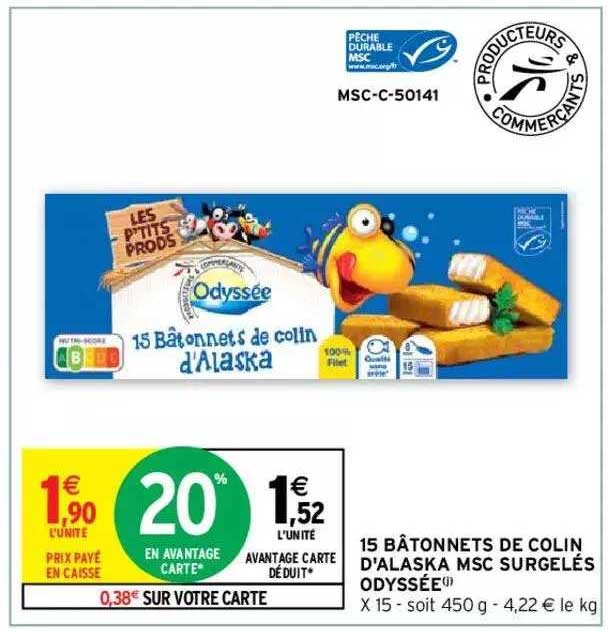15 Bâtonnets De Colin D'alaska Msc Surgelés Odyssée