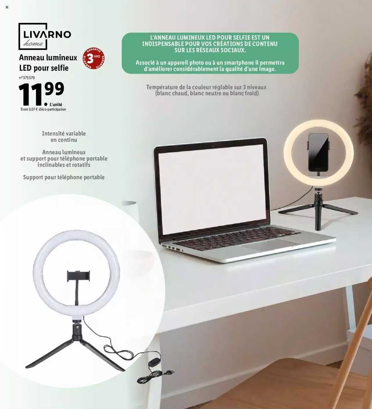 anneau lumineux led pour selfie livarno home