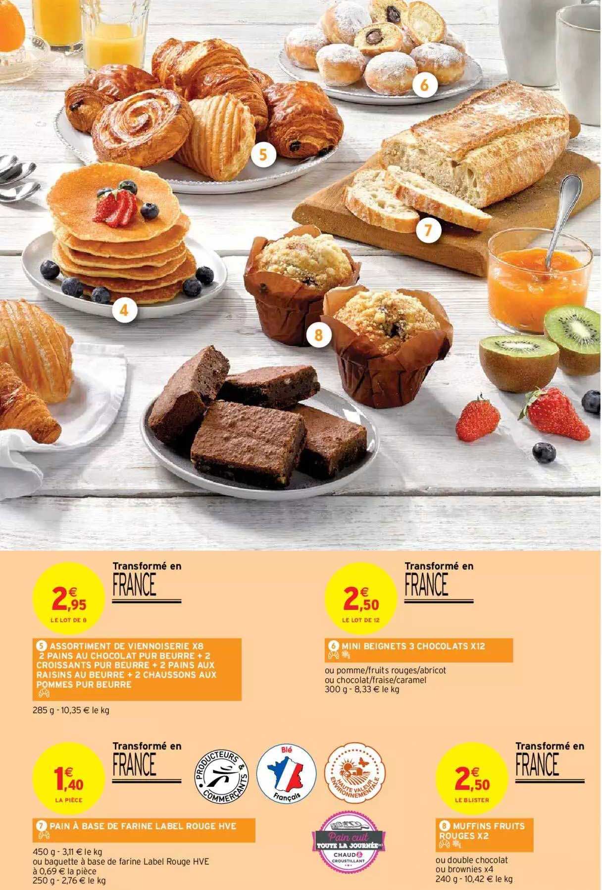 Assortiment De Viennoiserie, Mini Beignets 3 Chocolat X12, Pain à Base De Farine Label Rouge Hve, Muffins Fruits Rouges X2