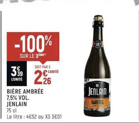 bière ambrée 7.5% vol. jenlain -100% sur le 3ème
