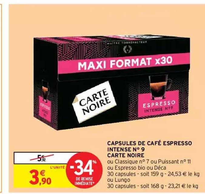 Capsules De Café Espresso Intense N°9 Carte Noire