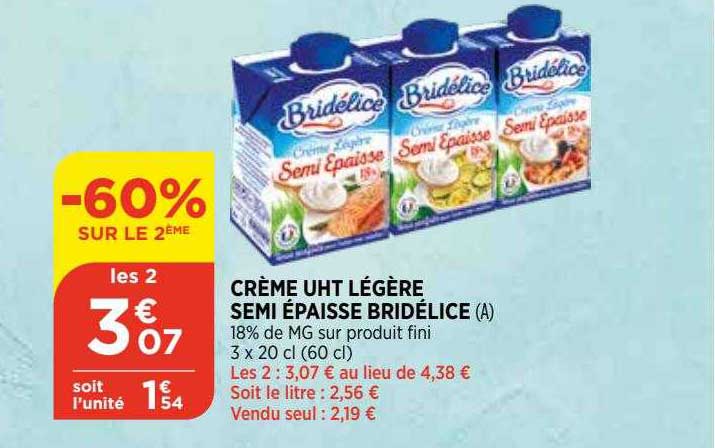 crème uht légère semi épaisse bridélice