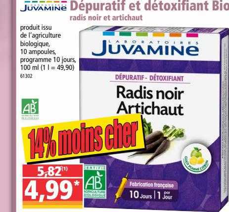 dépuratif et détoxifiant bio radis noir et artichaut juvamine