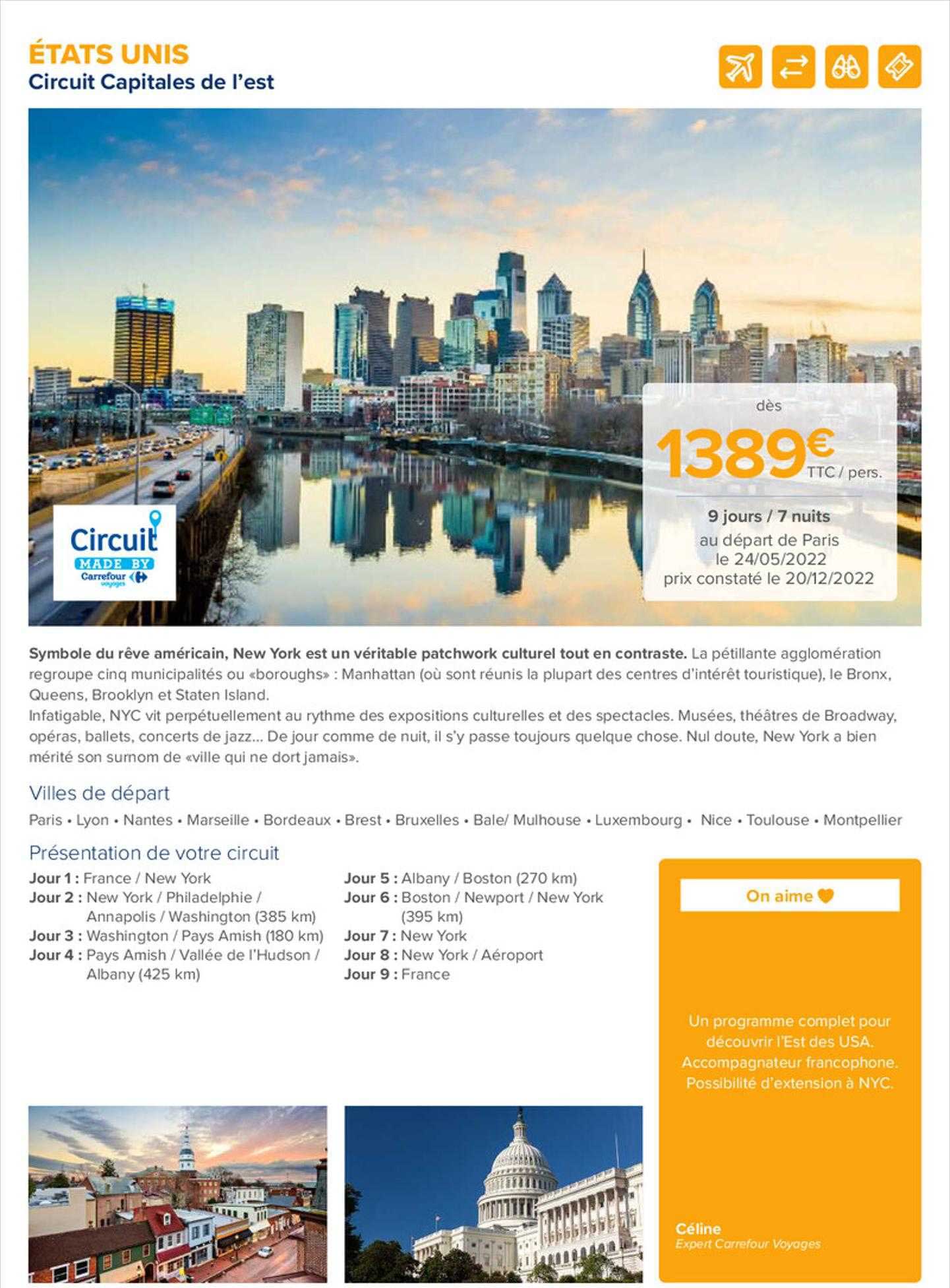 états unis : circuit capitales de l'est