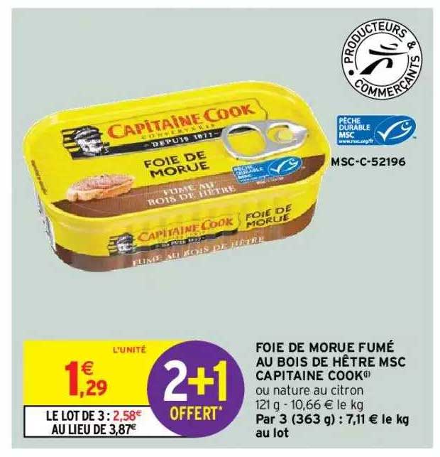 foie de morue fumé au bois de hêtre msc capitaine cook