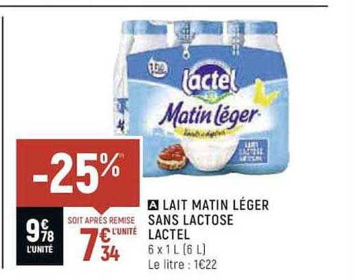 lait matin léger sans lactose lactel
