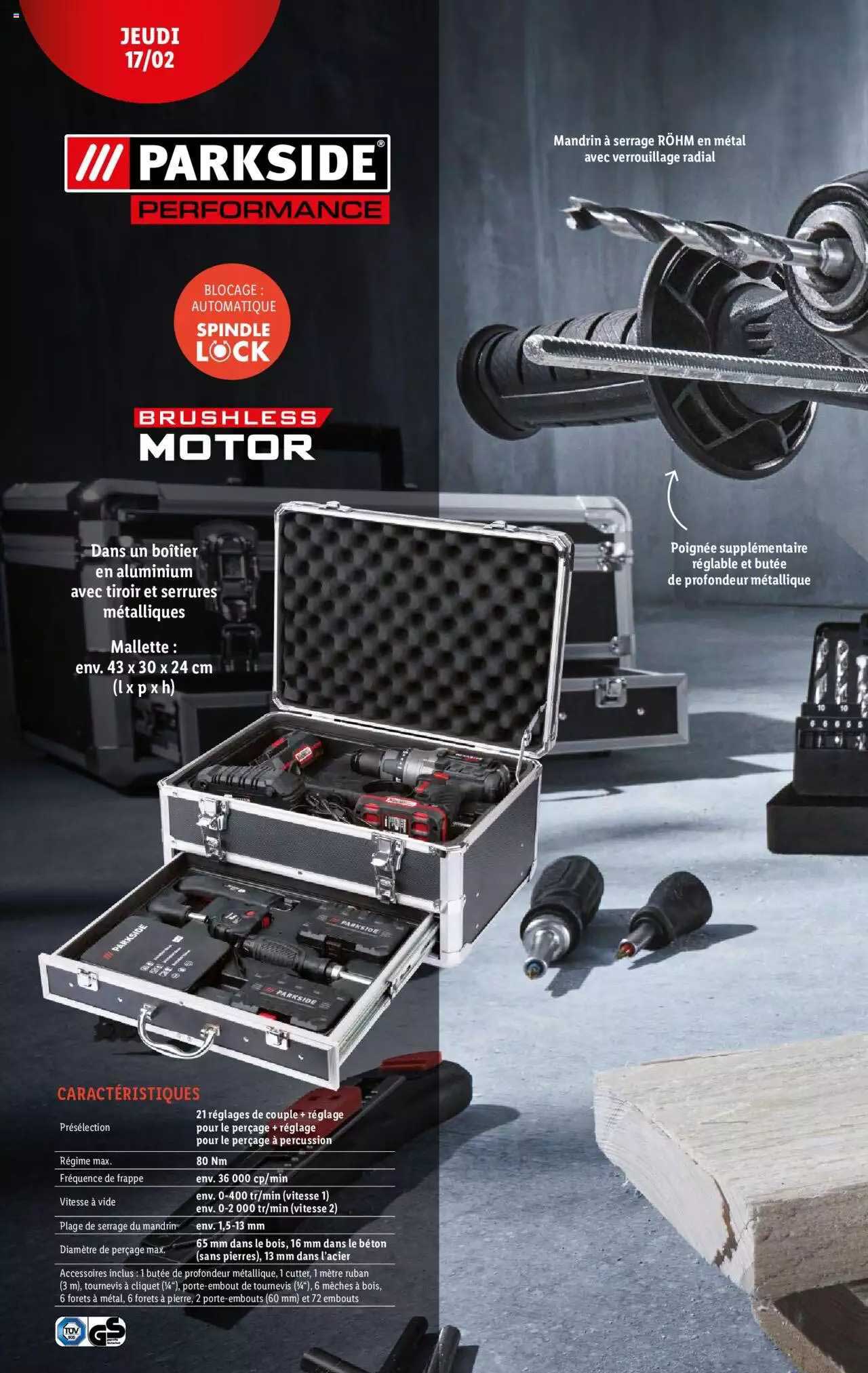 madrin à serrage röhm en métal avec verrouillage radial parkside