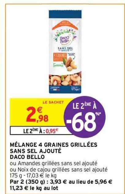 mélange 4 graines grillées sans sel ajouté daco bello