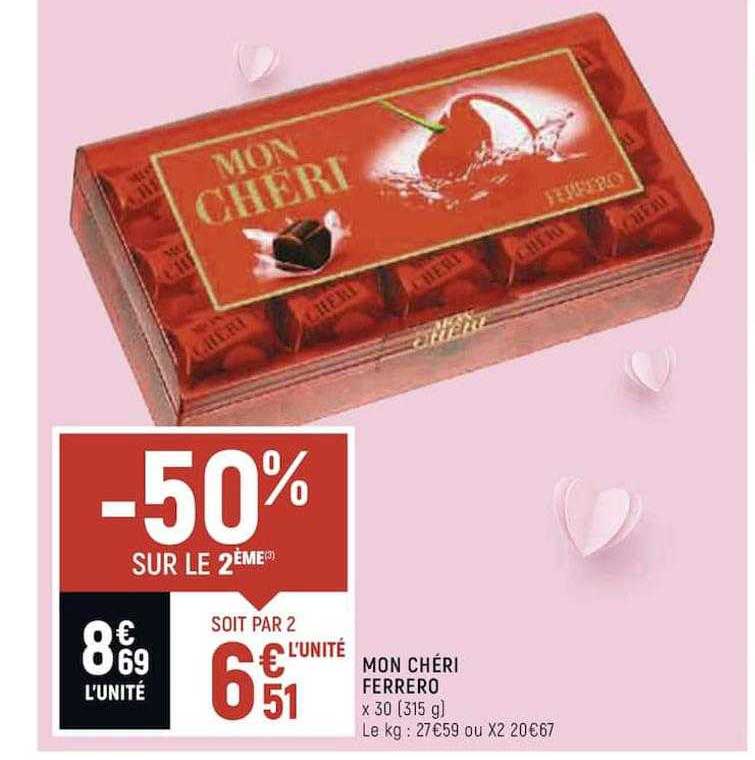 mon chéri ferrero -50% sur le 2ème