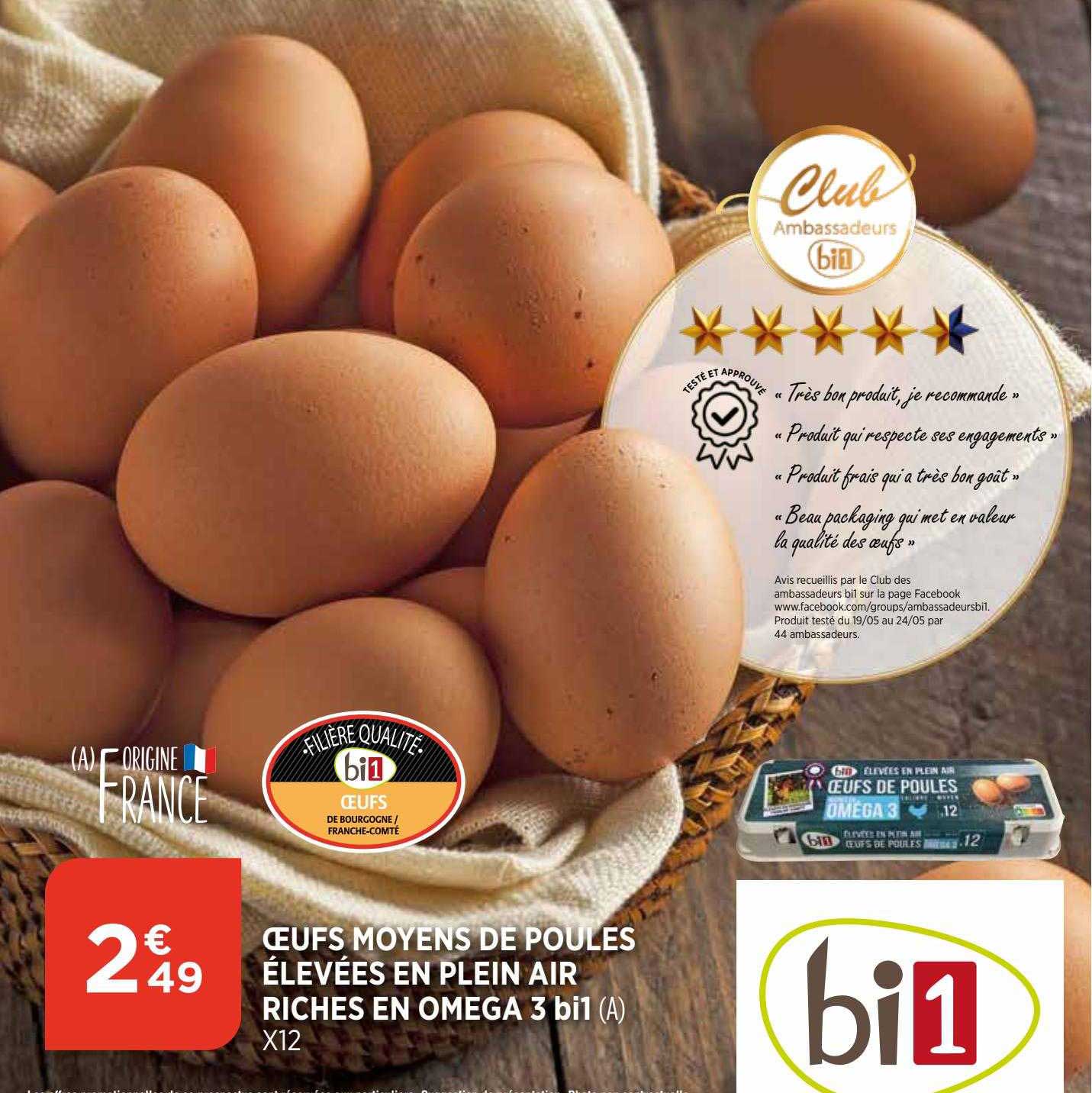 oeufs moyens de poules élevées en plein air riches en oméga 3 bi1