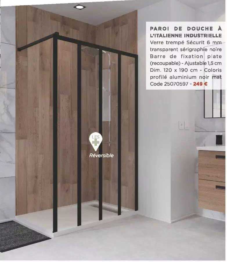 paroi de douche à l'italienne industrielle