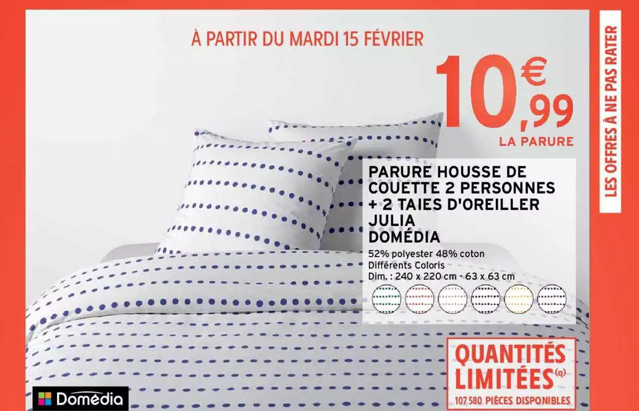 parure housse de couette 2 personnes + 2 taies d'oreiller julia domédia