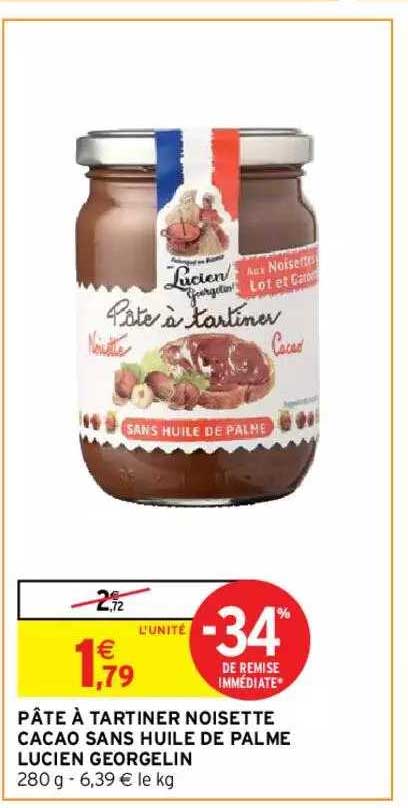 pâte à tartiner noisette cacao sans huile de palme lucien georgelin