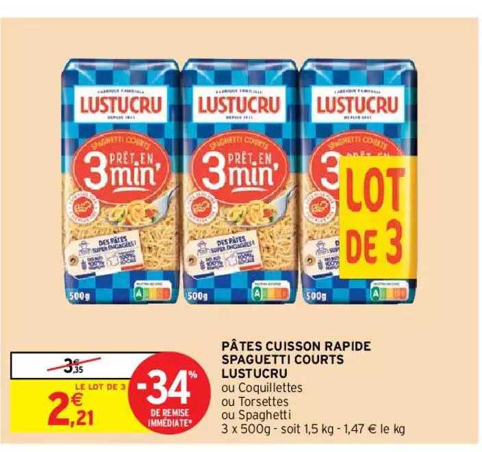 pâtes cuisson rapide spaguetti courts lustucru