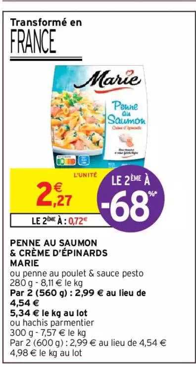 Penne Au Saumon & Crème D'épinards Marie