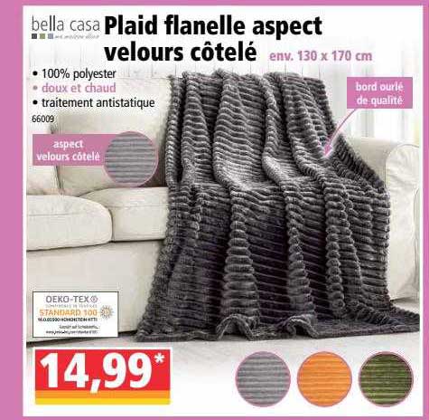 plaid flanelle aspect velours côtelé bella casa