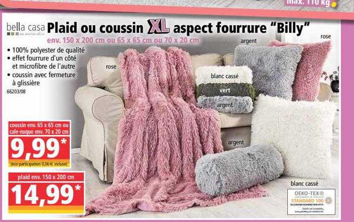 plaid ou coussin xl aspect fourrure "billy" bella casa