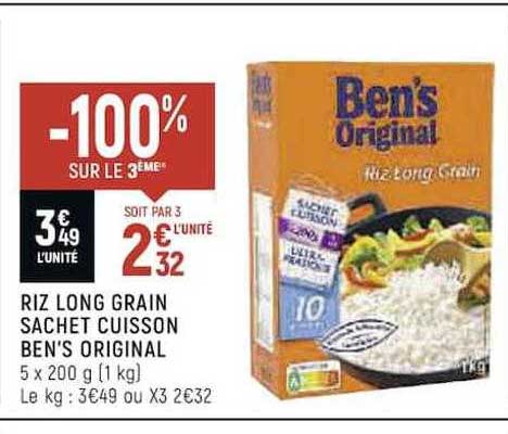 riz long grain sachet cuisson ben's original -100% sur le 3ème