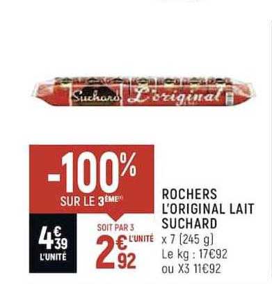 rochers l'original lait suchard -100% sur le 3ème