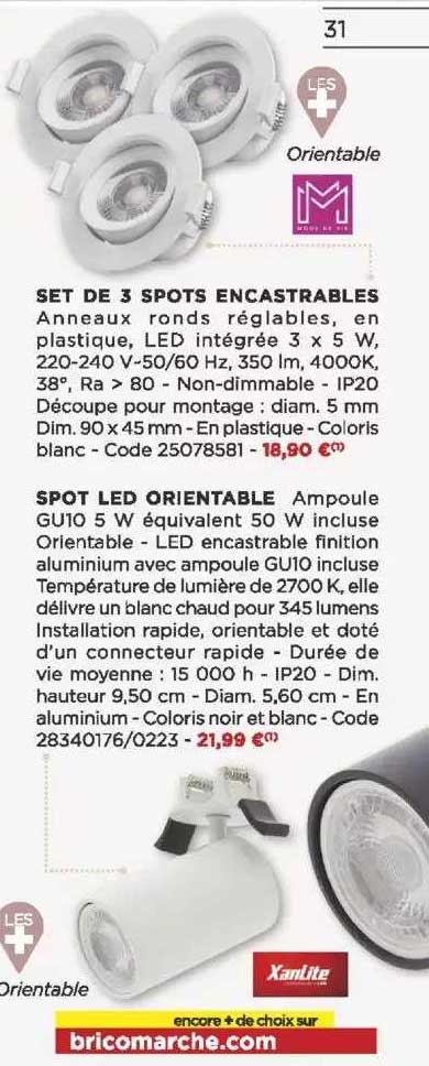 Ste De 3 Sports Encastrables Spot Led Orientable