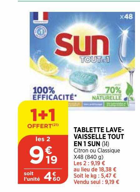 tablette lave-vaisselle tout en 1 sun