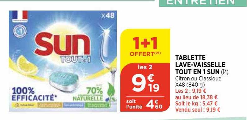 tablette lave-vaisselle tout en 1 sun