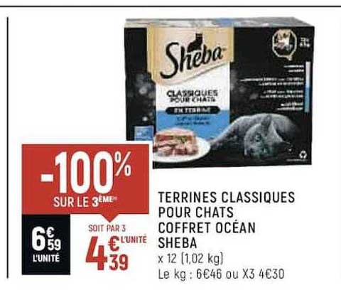 terrines classiques pour chats cofffet océan sheba -100% sur le 3ème