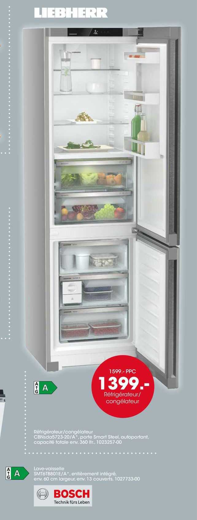 réfrigérateur/congélateur liebherr, lave-vaisselle bosch