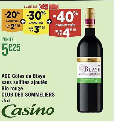 aoc côtes de blaye sans sulfites ajoutés bio rouge club des sommeliers
