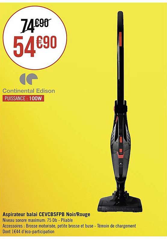 aspirateur balai cevcbsfpb noir rouge continental edison