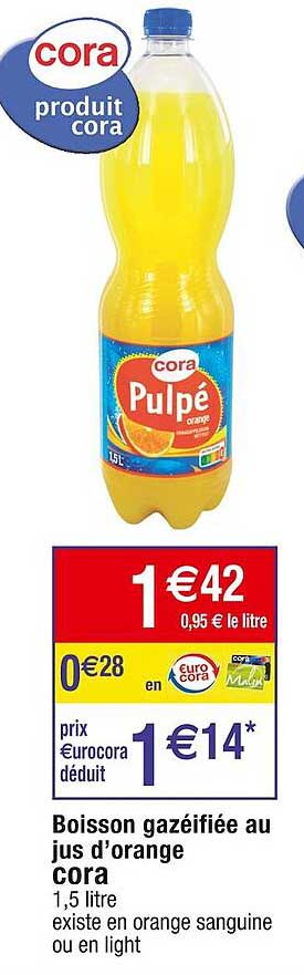 boisson gazéifiée au jus d'orange cora