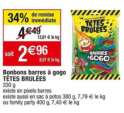 bonbons barres à gogo têtes brulées