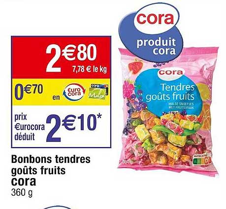 bonbons tendres goûts fruits cora