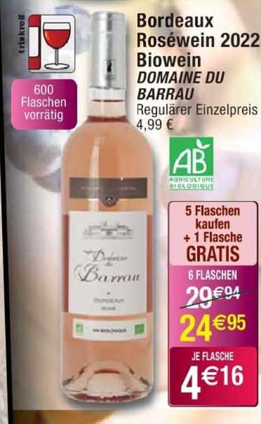 bordeaux roséwein 2022 biowein domaine du barrau