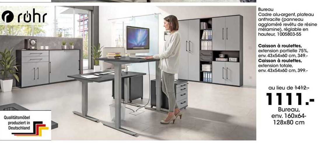 bureau env 160 x 64-128 x 80 cm
