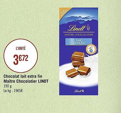 Chocolat Lait Extra Fin Maître Chocolatier Lindt