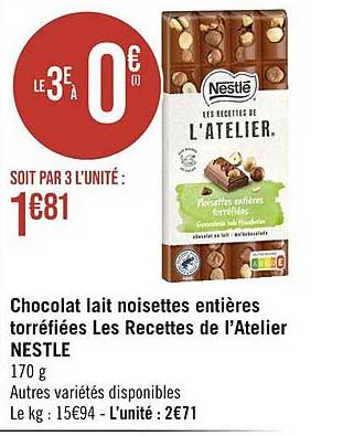 chocolat lait noisettes entières torréfiées les recettes de l'atelier nestlé