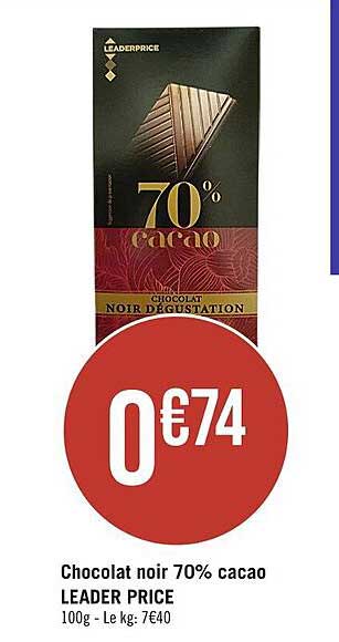 chocolat noir 70% cacao leader price