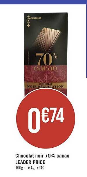 chocolat noir 70% cacao leader price