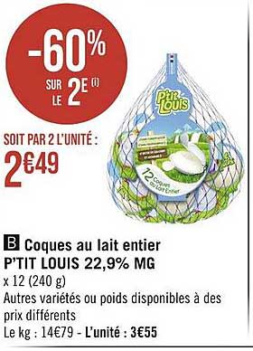 coques au lait entier p'tit louis 22,9% mg