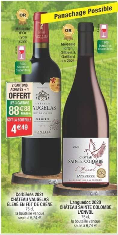 corbières 2021 château vaugelas élevé en fût de chêne ou languedoc 2020 château sainte de colombe l'envol