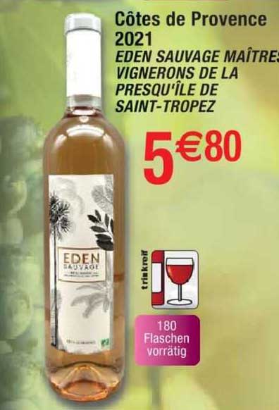 côtes de provence 2021 eden sauvage maîtres vignerons de la presqu'île de saint-tropez