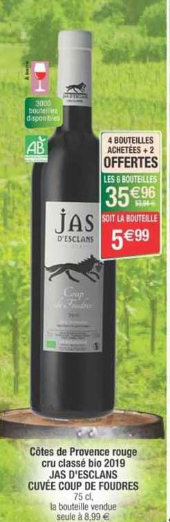 côtes de provence rouge cru classé bio 2019 jas d'esclans cuvée coup de foudres