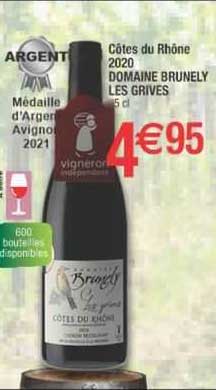 côtes du rhône 2020 domaine brunely les grives