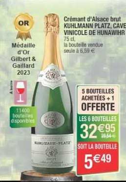 crémant d'alsace brut kuhlmann platz, cave vinicole de hunawihr
