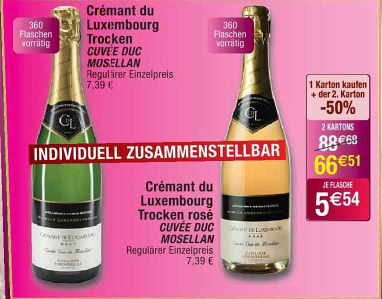 crémant du luxembourg trocken cuvée duc mosellan, crémant du luxembourg trocken rosé cuvée duc mosellan