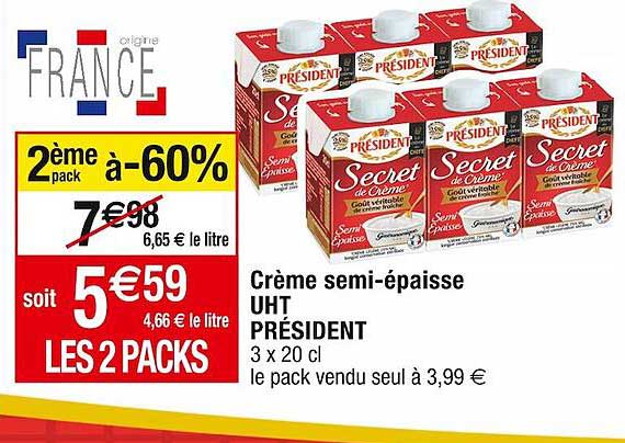 crème semi-épaisse uht président