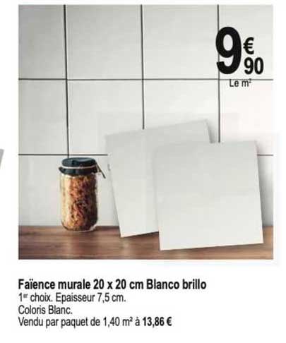 faïence murale 20 x 20 cm blanco brillo