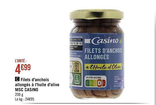 Filets D'anchois Allongés à L'huile D'olive Msc Casino