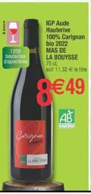 igp aude hauterive 100% carignan bio 2022 mas de la bouysse